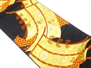 几帳に草花・御所車模様織出し袋帯